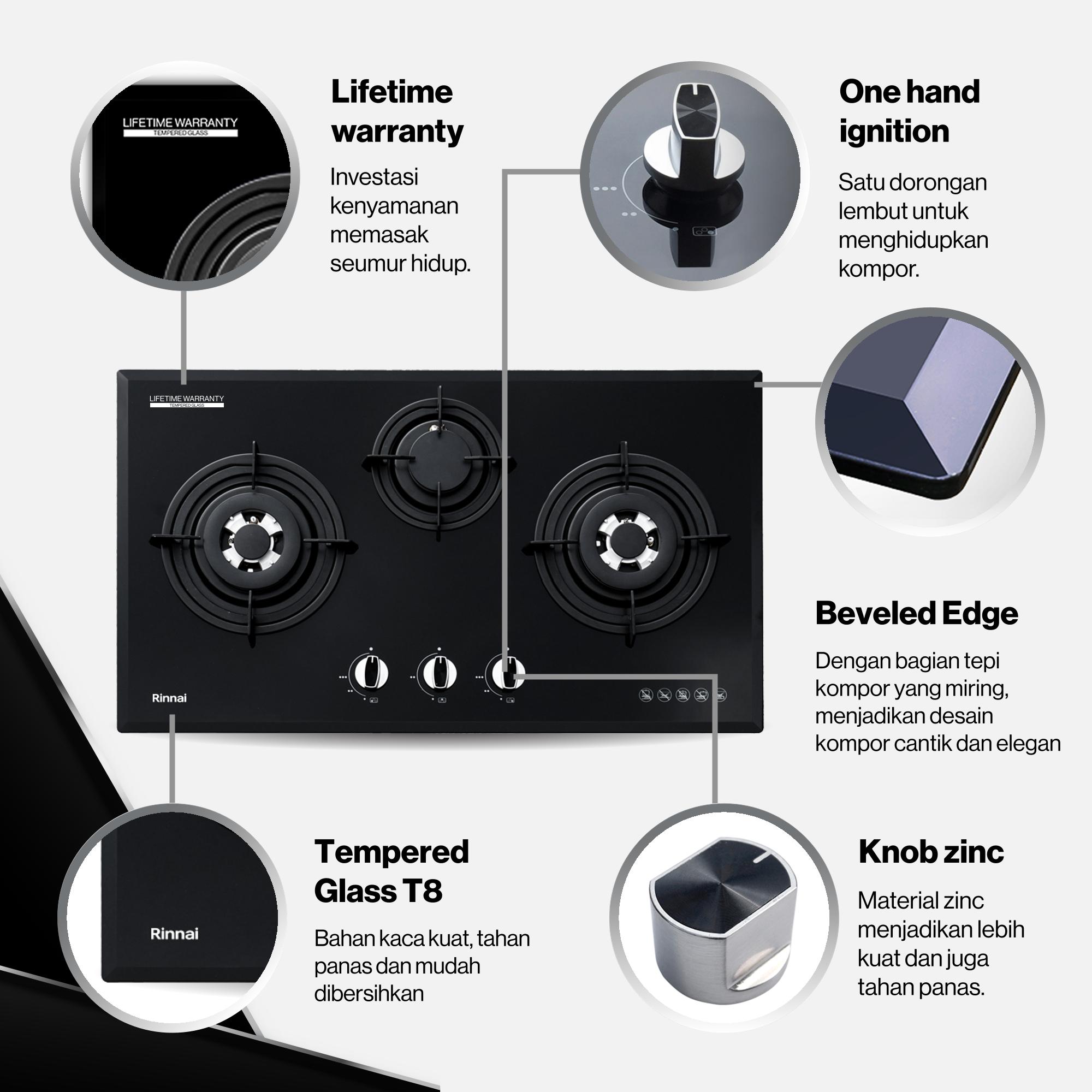 Rinnai Kompor Gas Tanam 3 Tungku - RB773ROG